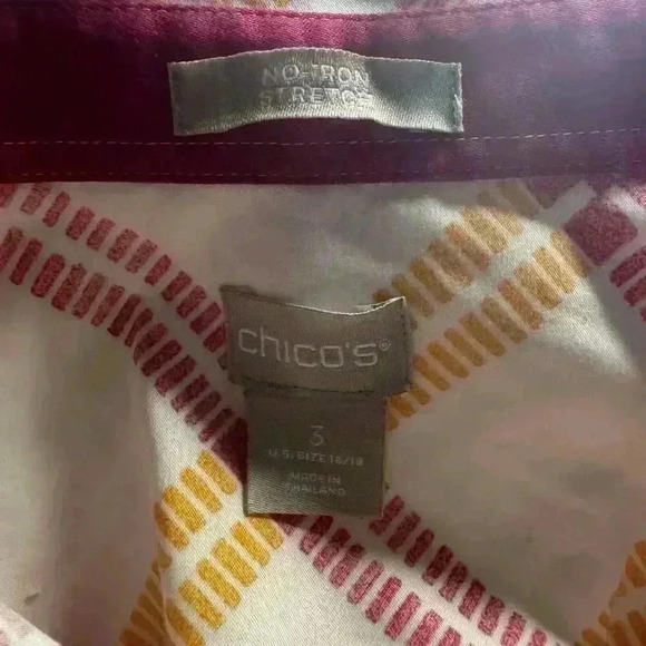 Chico’s Women’s 3 US XL Diamond Stripe Yellow/Orange No Iron Button ⬆️ Blouse... - Picture 8 of 10